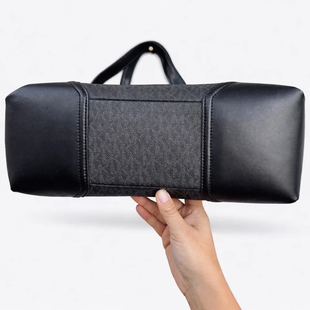 Michael Kors Black Monogram Logo Shoulder Bag Tote Silver Hardware MK Charm - Picture 3 of 11